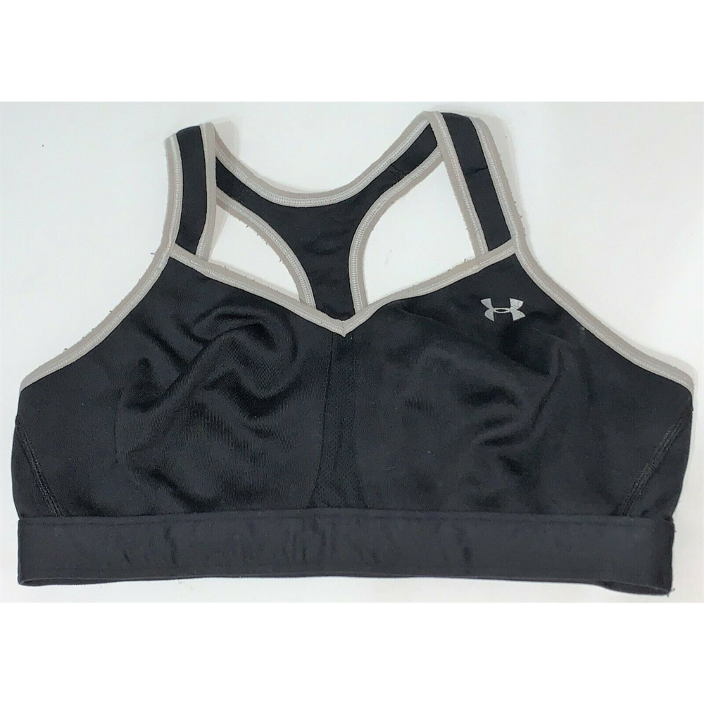 Under Armour Black Gray Racerback T-Strap Workout Gym Sports Bra Women's L 36-38